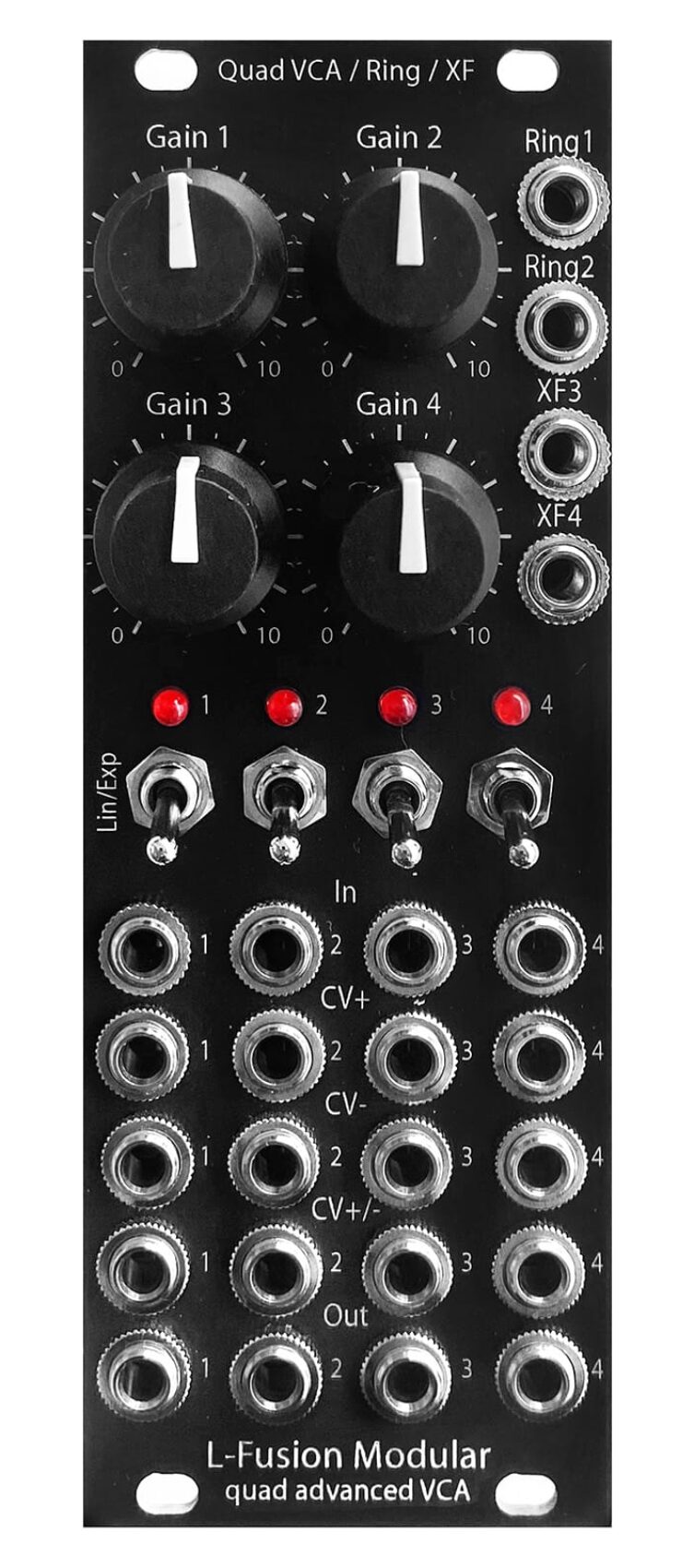 L-Fusion Quad VCA module front panel L-Fusion Quad VCA module front panel