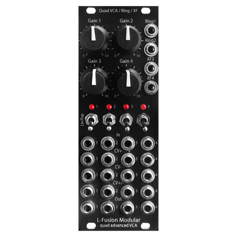 Modular Crossfader Quad VCA with voltage controlled crossfaders and ring modulators